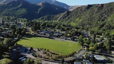 arrowtown rugby club field surrounded by mountains