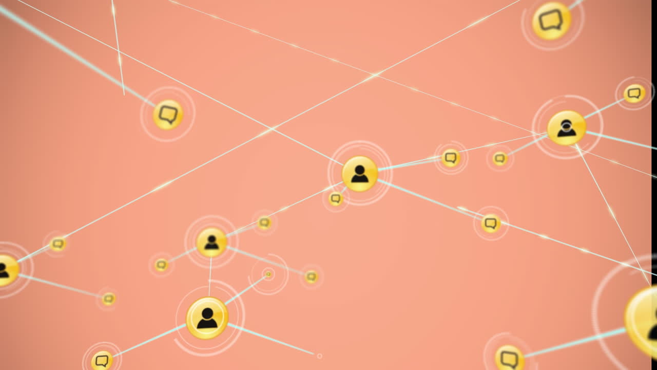 animación de la red de conexiones con iconos sobre fondo rosa