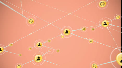 animación de la red de conexiones con iconos sobre fondo rosa