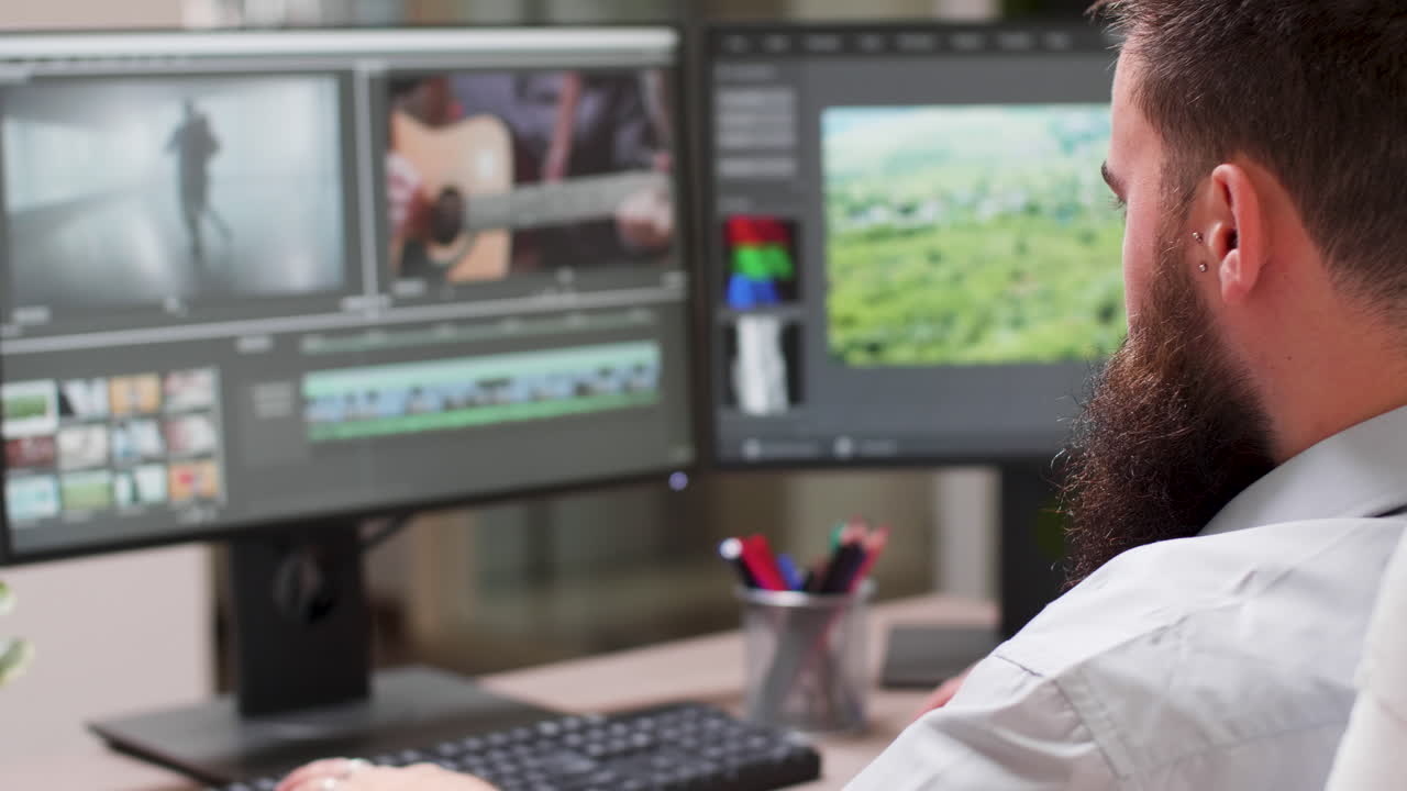 Video editor working on post-production
