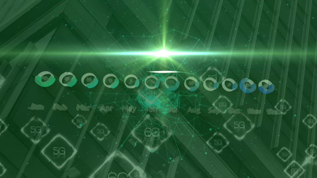 현대적인 사무실 건물 위의 데이터 처리의 애니메이션