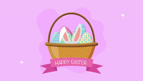 happy easter animated card with eggs in basket and ears rabbit