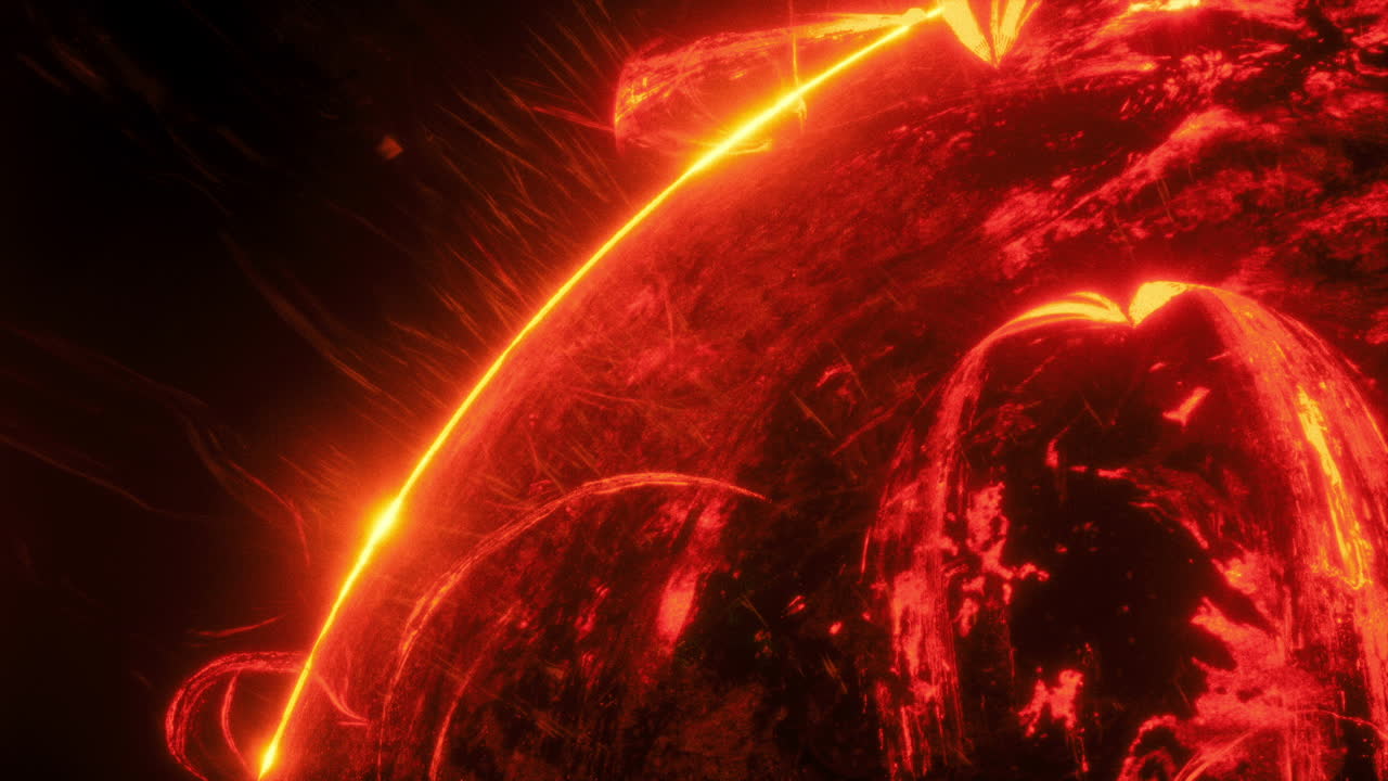 활기찬 태양 활동을 나타내는 먼 별의 불타는 표면