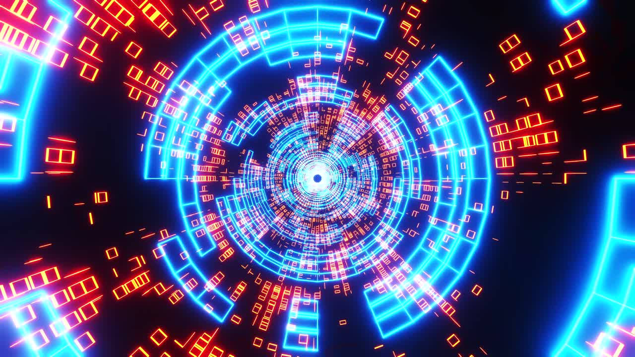 túnel de neón abstracto con código binario