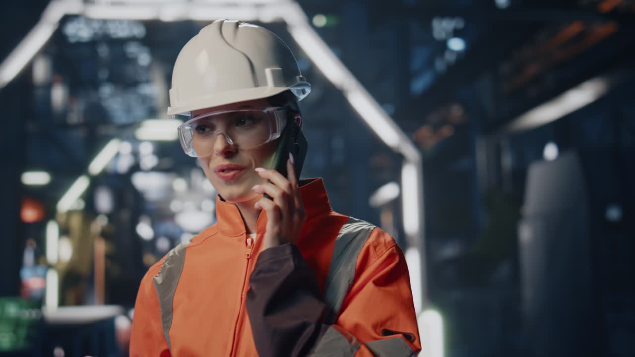 Produttore sicuro di se stesso che parla al telefono cellulare in un laboratorio di produzione