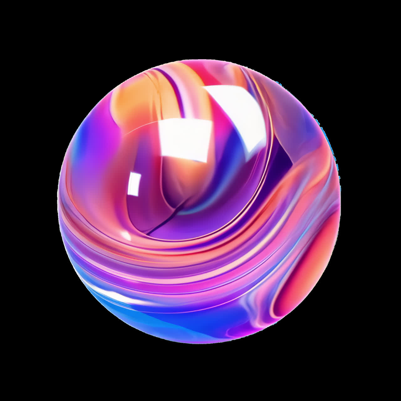 Vibrant abstract colorful swirling sphere animation isolated asset, transparent 4K video, alpha