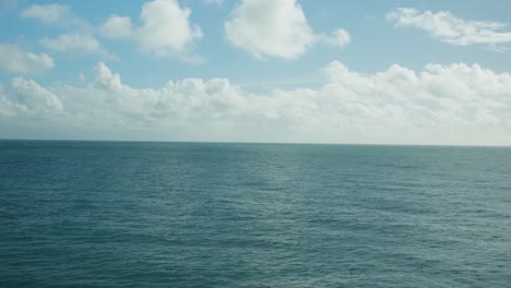 4k slow motion panoramic landscape shot of the ocean on a sunny day