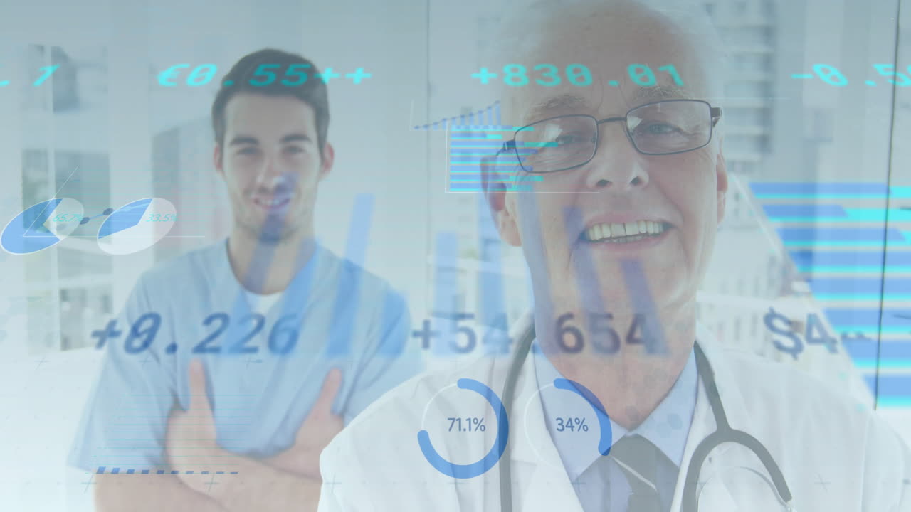 Analyzing medical data, healthcare professionals in hospital working on animation