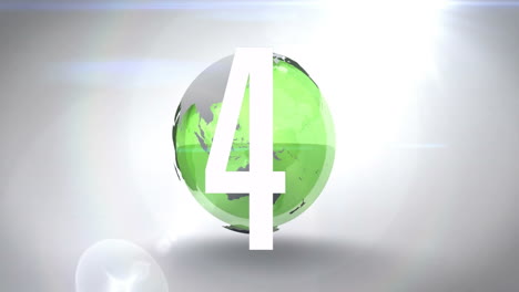 countdown animation over rotating green globe on light background