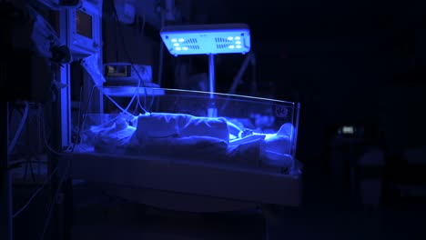 recién nacido frágil en una incubadora neonatal
