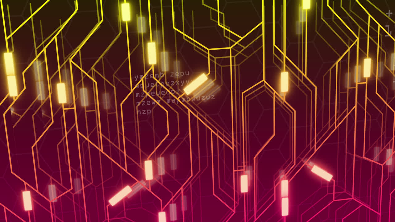 animación de un circuito integrado de neón sobre un fondo rojo