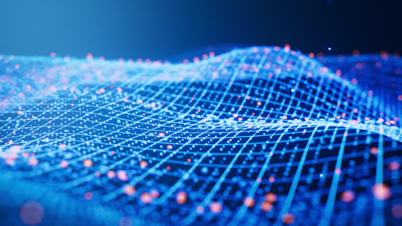 Blue wave grid background, 3d rendering.