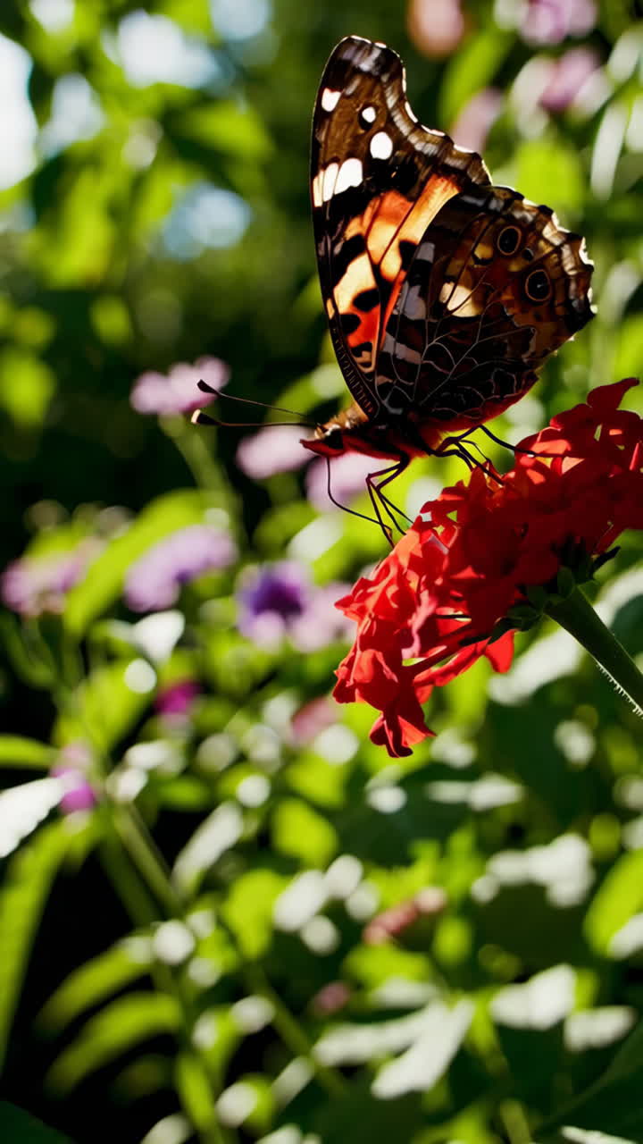 Butterfly on a Red Flower in a Garden