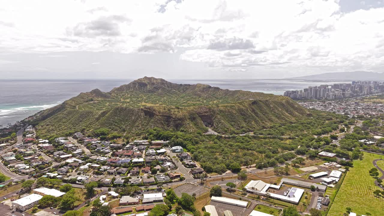 Aerial View of Diamond Cone Volcanic Cone Above Honolulu, Hawaii USA