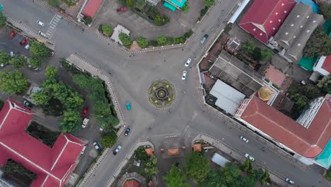 aerial shot of road roundabout in the city