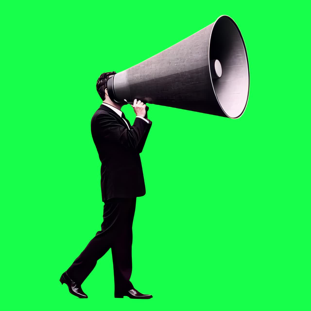 Man with giant megaphone animation, transparent 4K video, green screen