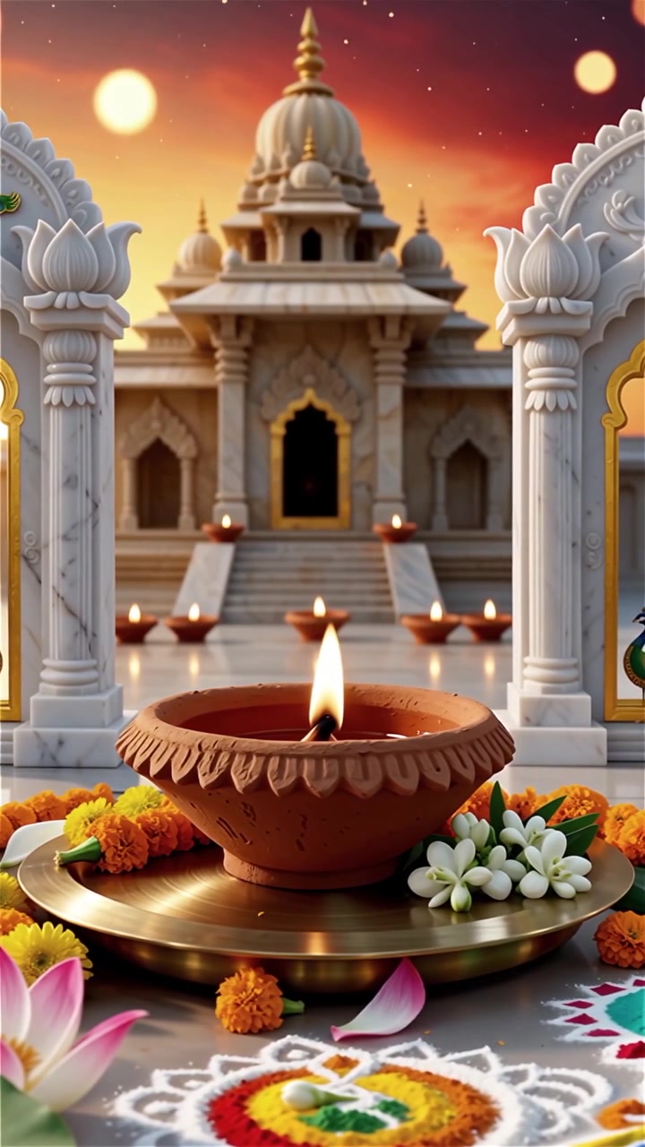 Sfondo del Festival Diwali con lanterne e decorazioni tradizionali Diyas.