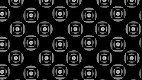patrón gráfico en blanco y negro con efecto estroboscópico e hipnótico, mientras aumenta en tamaño y luego lo reduce.