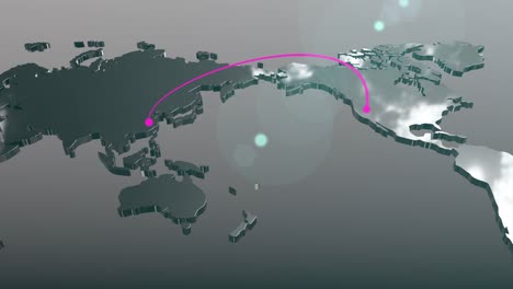 conexión de américa a china animación del mapa del mundo