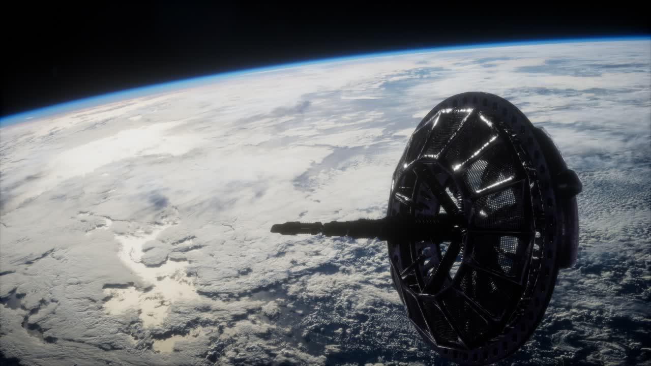 Satellite spaziale futuristico in orbita attorno alla Terra.