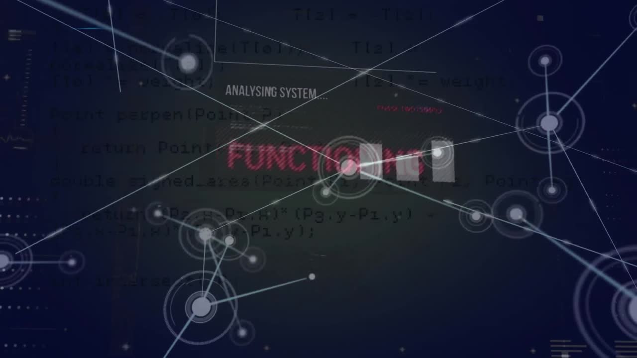 어두운 배경에서 연결 네트워크와 데이터 처리의 애니메이션