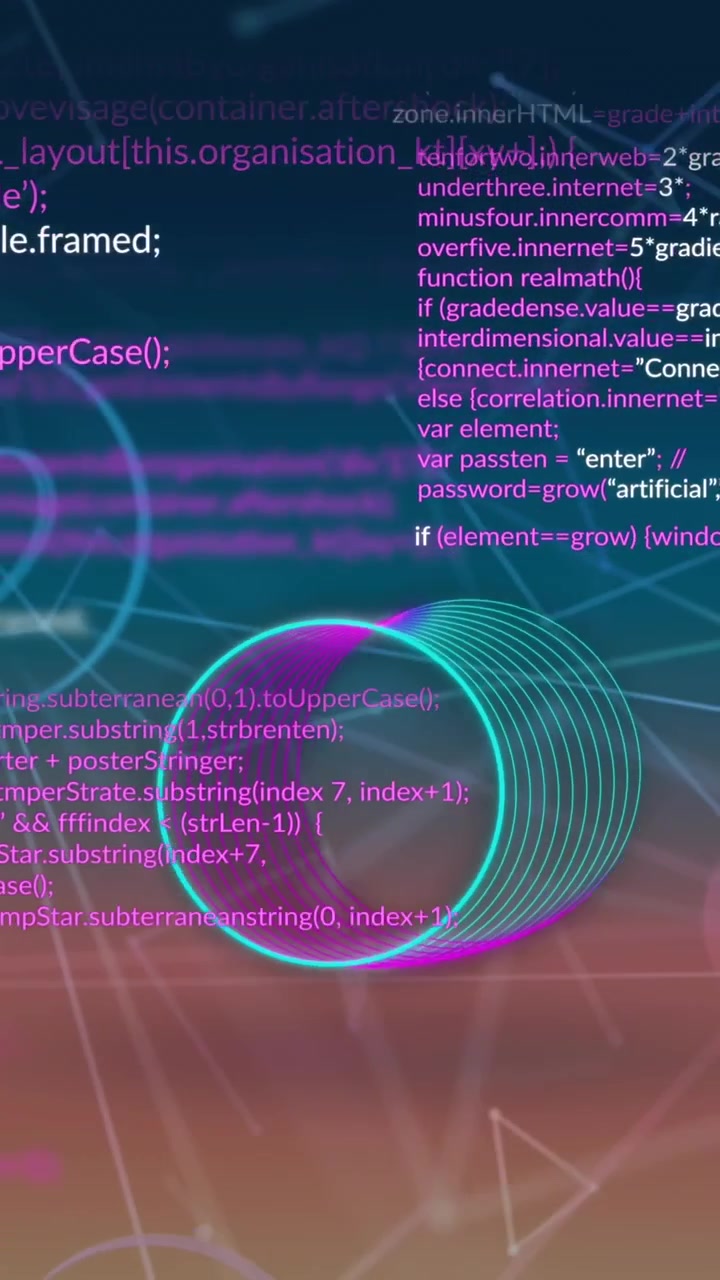Animasjon av nettverk av digitale ikoner og databehandling mot gradient bakgrunn