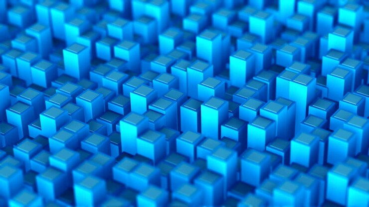 Blue 3D cubes blocks motion abstract focus background template 4K UHD video loop animation