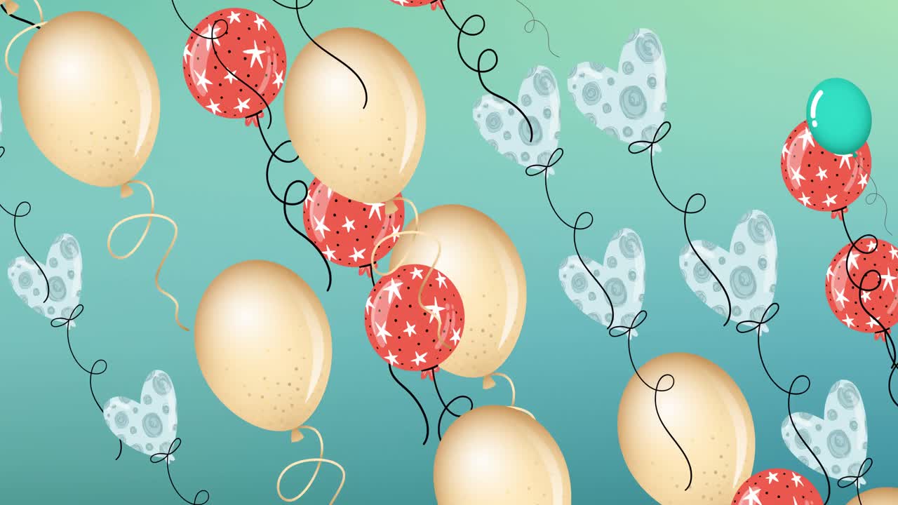 animación de globos de colores que vuelan sobre un fondo verde