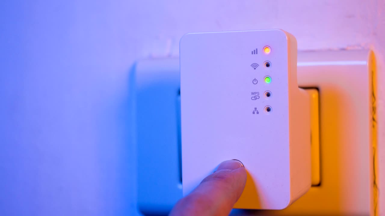 cinemagraph del estado de conexión de señal parpadeante led luces en repetidor wifi