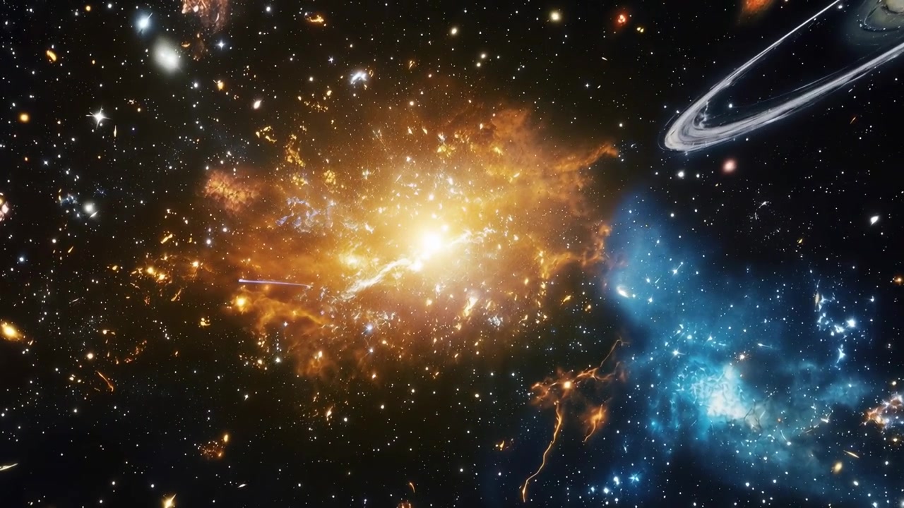 Cinematic Flight Through Deep Space Nebula and Distant Galaxies