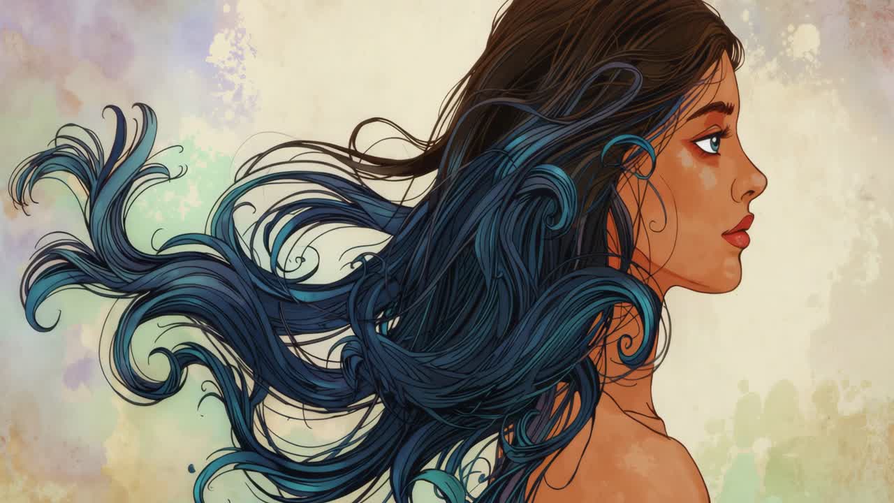 긴 머리카락을 가진 여자의 일러스트레이션