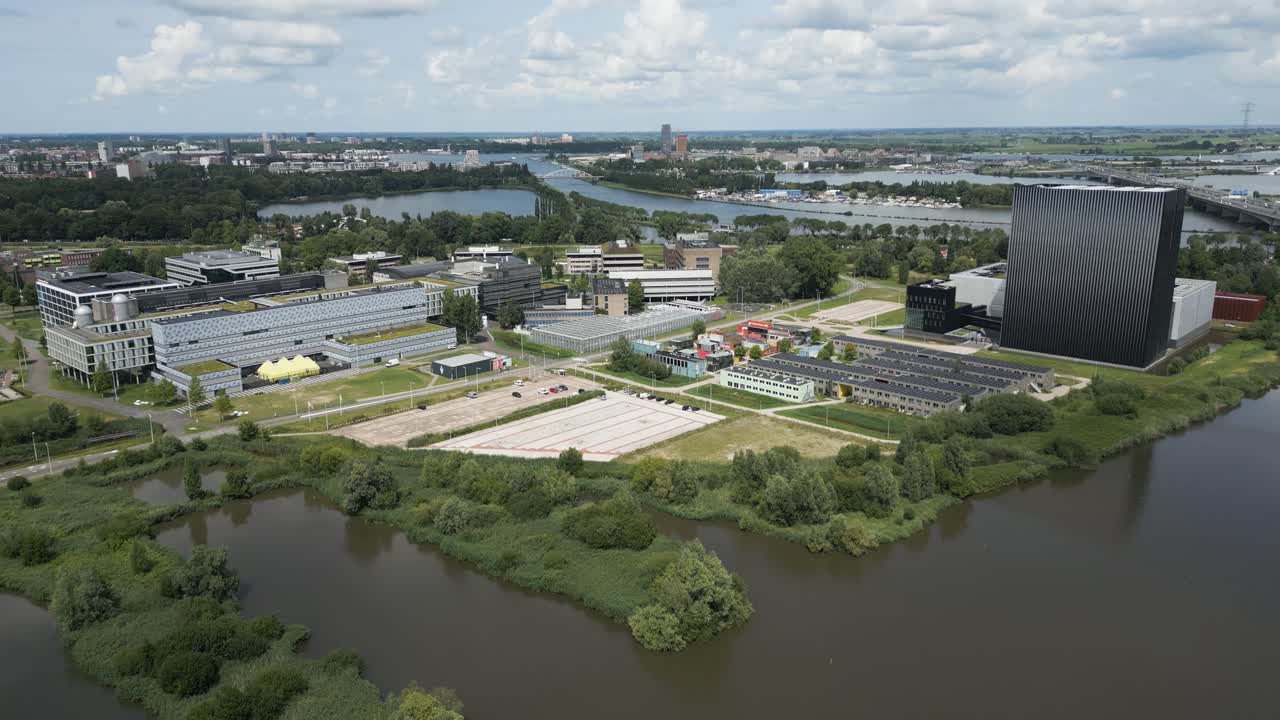 Drone shot of Equinix data center located at Amsterdam Science Park, a major European hub for research, innovation, and digital infrastructure