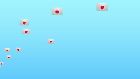 digital animation of red heart icon on message icon floating against blue background