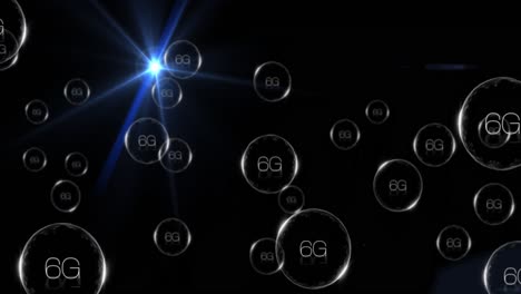 Animation-Von-6g-Textbannern-Vor-Blauem-Lichtfleck-Auf-Schwarzem-Hintergrund