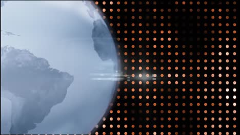animación de un globo giratorio con luces de lente sobre círculos contra un fondo negro