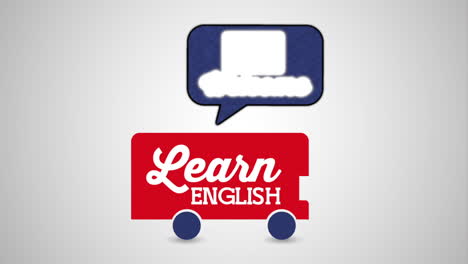 school bus with british flag learn english animation