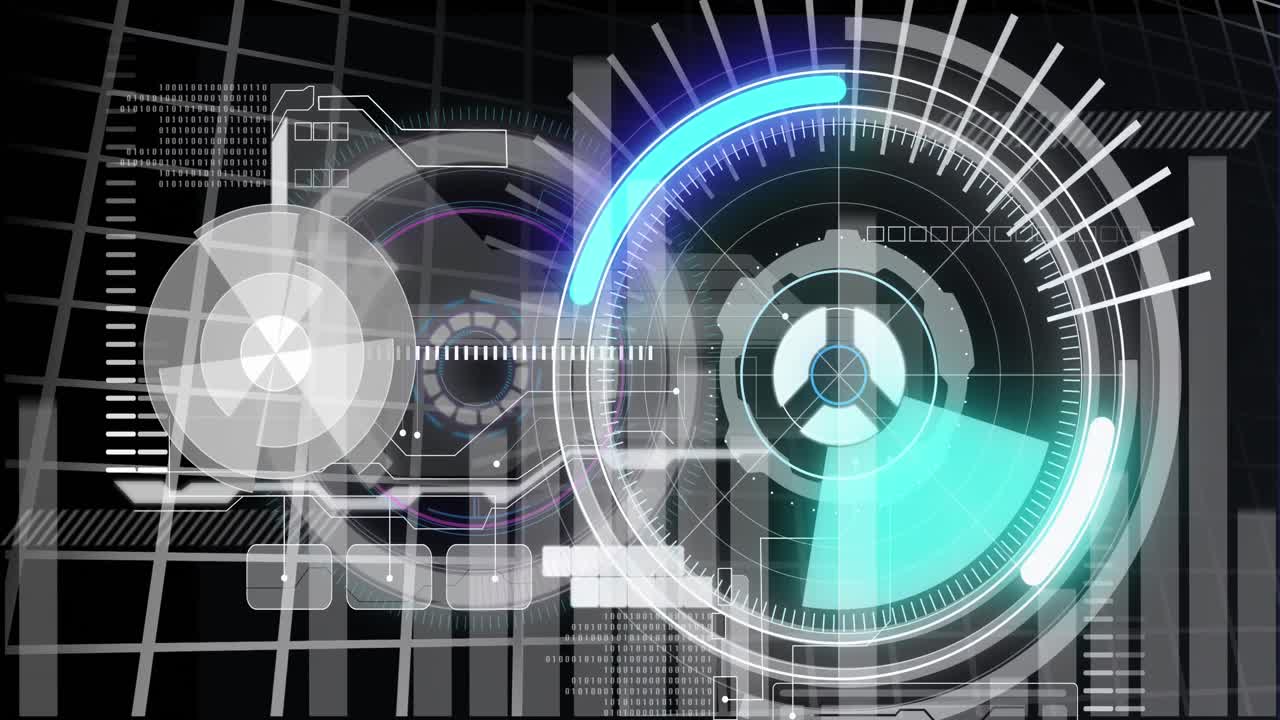 검은색 배경에 있는 데이터와 처리 원의 애니메이션