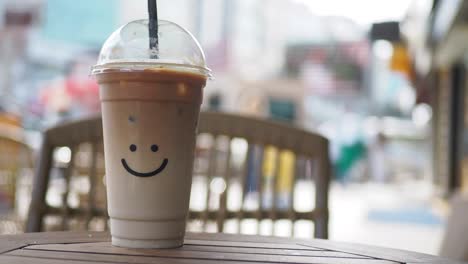 iced latte at an outdoor cafe