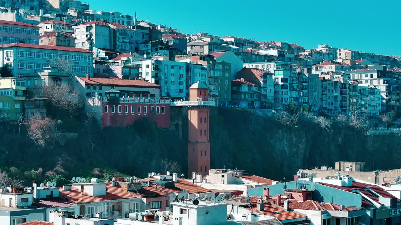4k view of Izmir historical elevator tower