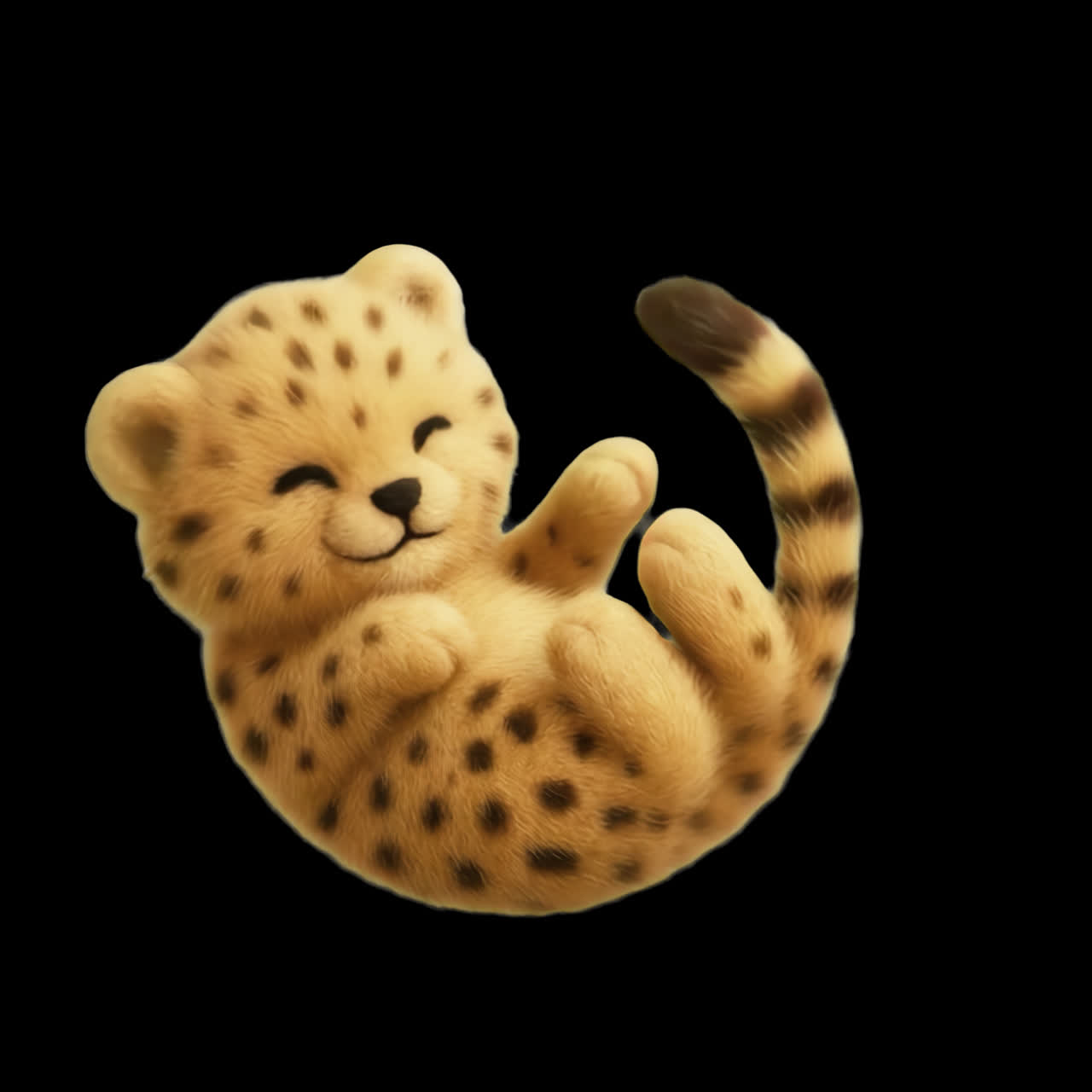 Adorable plush cheetah toy animation isolated asset, transparent 4K video, alpha channel, ProRes