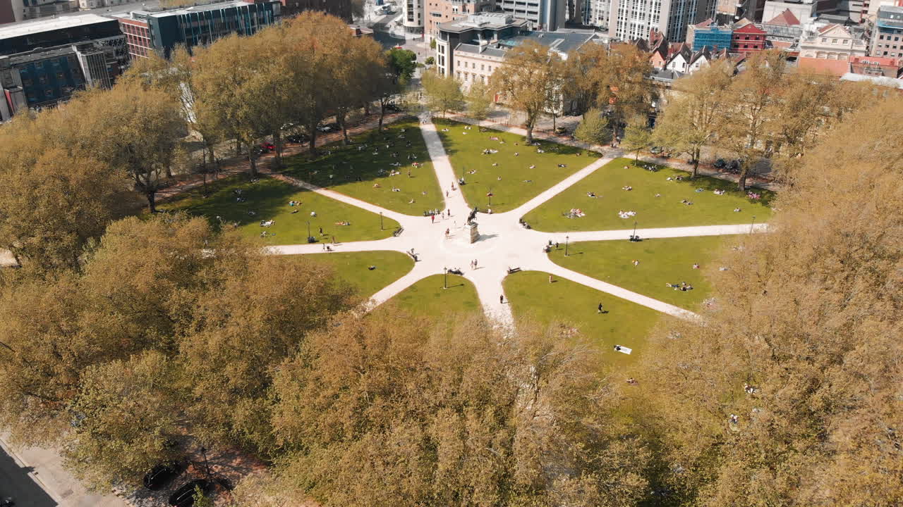 Aerial: Queens Square Bristol England Summertime
