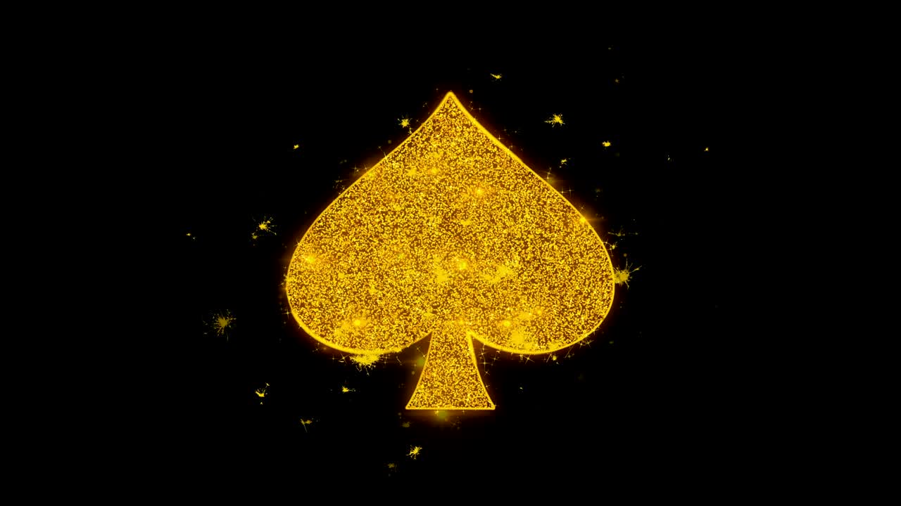 Playing Card Suit Spade Icon Sparks Particles on Black Background.