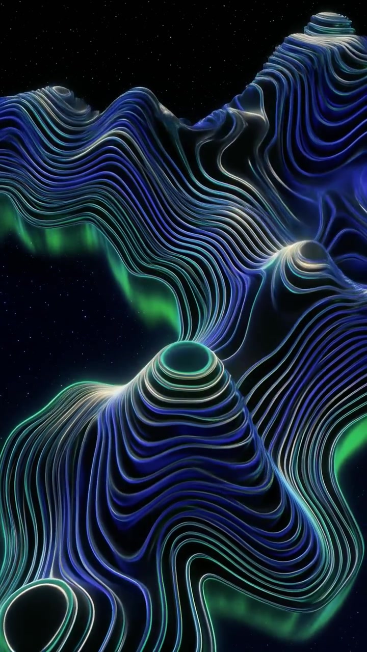 Animated Abstract Topography of Glowing Blue and Green Lines