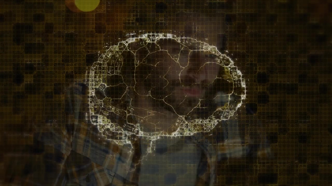 Animation of digital brain over caucasian businessman