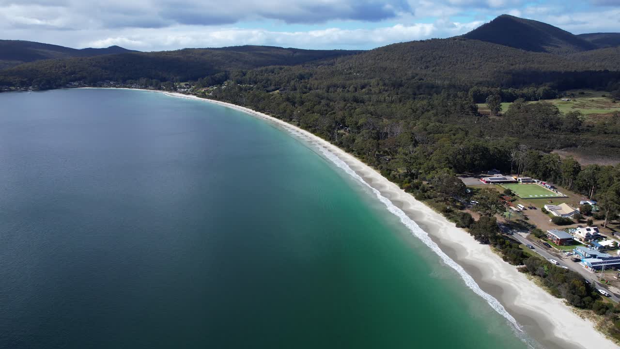 Panoramic View Of Adventure Bay Beach In Summer, Tasmania, Australia - Drone Shot