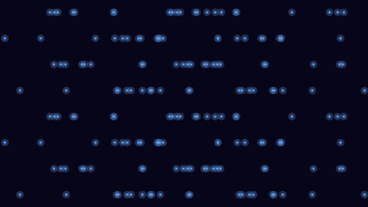 A black background with glowing green dots arranged in a grid pattern. Each row and column contains an equal number of illuminated dots, creating a symmetrical and visually striking display