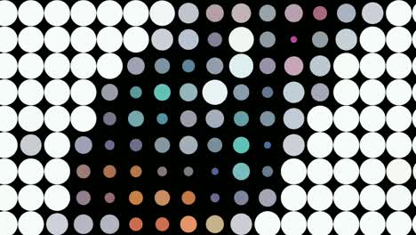 motion graphics of right moving footage of blinking small colorful circles arranged in rows