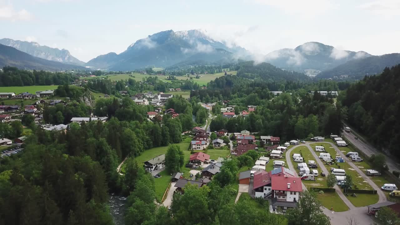 Peaceful drone shot of Berchtesgaden in Germany's beautiful countryside