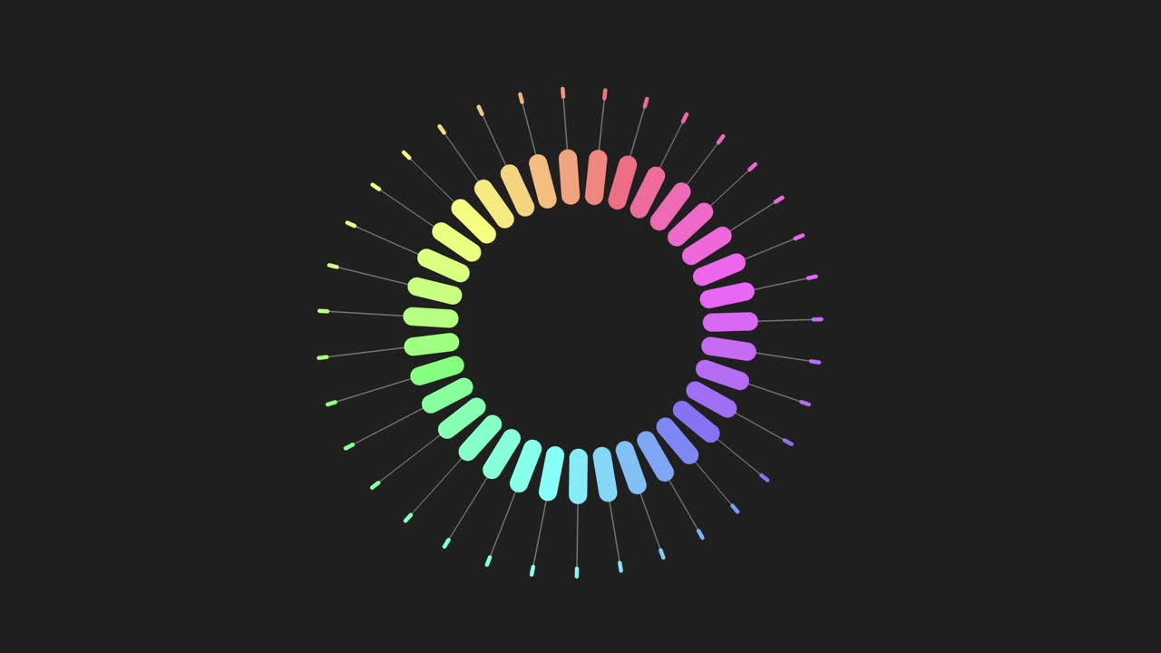 생동감 넘치는 무지개 원형 패턴과 대칭적인 선