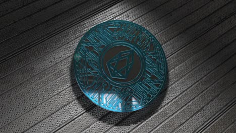 eos coin (eos) blockchain cryptocurrency altcoin rendering 3d